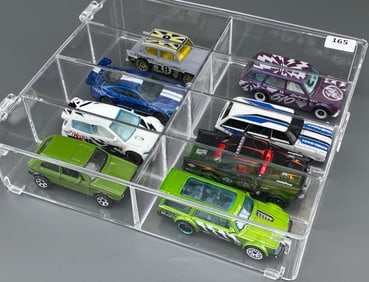 Lot of 8 Hot Wheels Toy Cars in Display Case