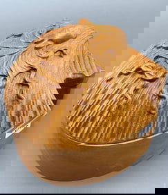 Carved Wood Octopus on Shell Lid Steampunk Style Hinged Trinket Box     Approximately 5 1/2 x 6 x 4