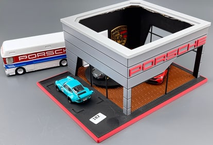 Porsche Sale Showroom Led Lighted Store Table Top Display with Some Diecast Toy Cars as Shown