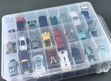 Various Hot Wheels Models Made in Malaysia Collection of 24 Miniature Toys with Carrying Case