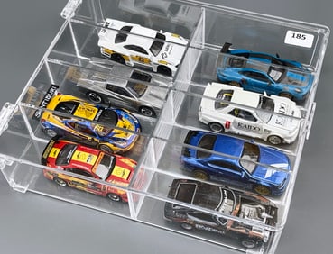 Collection of 8 Sports Cars Some Vintage in Clear Case
