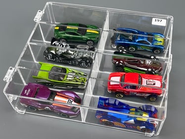 Miniature Sport Cars Hot Wheels Collection of 8 in Display Case