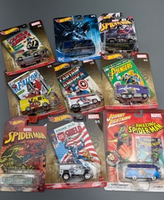 Marvel Comics Hot Wheel Spiderman Batman Captain America etc Collection of 9 Unopened