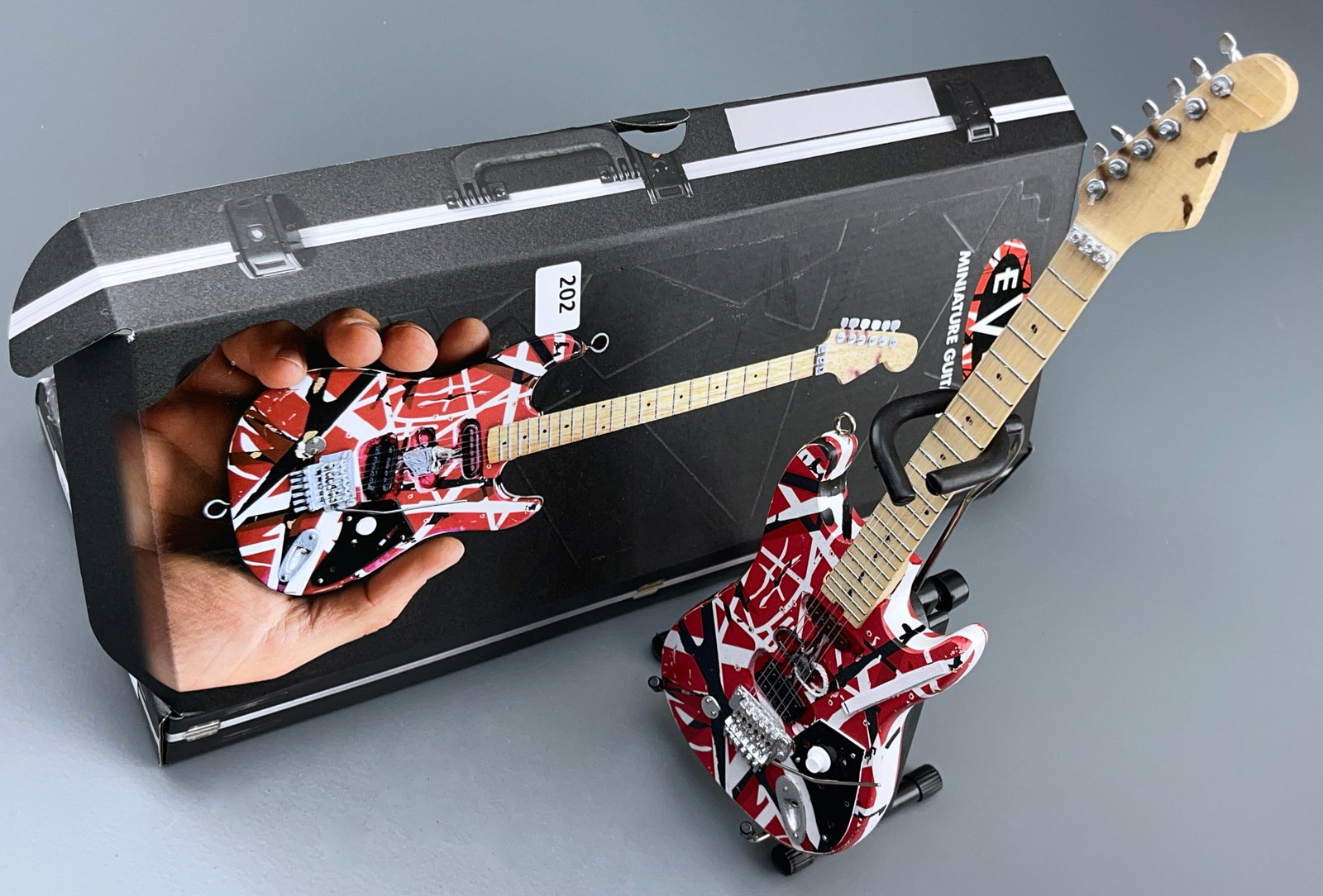 Van Halen EVH Frankenstein Miniature Guitar Red White Black Box & Holder Included (1 of 5)