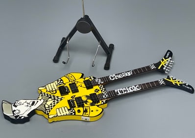 Rick Nielson Cheap Trick Double Neck Guitar Miniature Copy & Display Stand