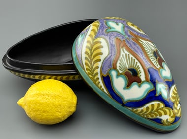 Vintage Gouda Pottery Large Egg Shaped Box Holland Netherlands Signed Dated Dec 2,1935 Numbered 499