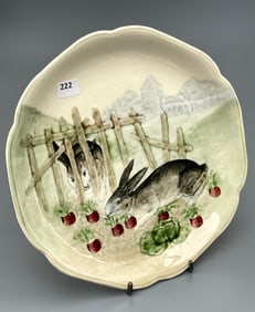 Higgins & Seiter Embossed Rabbit Majolica Rabbit Plate French Choisy Le Roi Earthenware c 1900