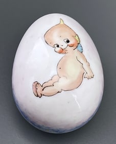 Antique Easter Kewpie Hand Painted Porcelain Egg Signed Dated 1906