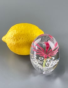 Pink Blossom Flower Egg Shaped Art Glass Paperweight