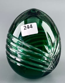 Green Cut To Clear Easter Egg Art Glass Paperweight
