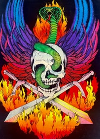 Wings of Hell Vintage Velvet Poster Velva Print Harley Davidson Black Light c 1881