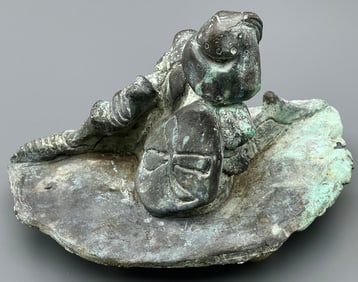 Bronze Knight Crusader Heavy Signed Figurine Verde Green Weathered Patina