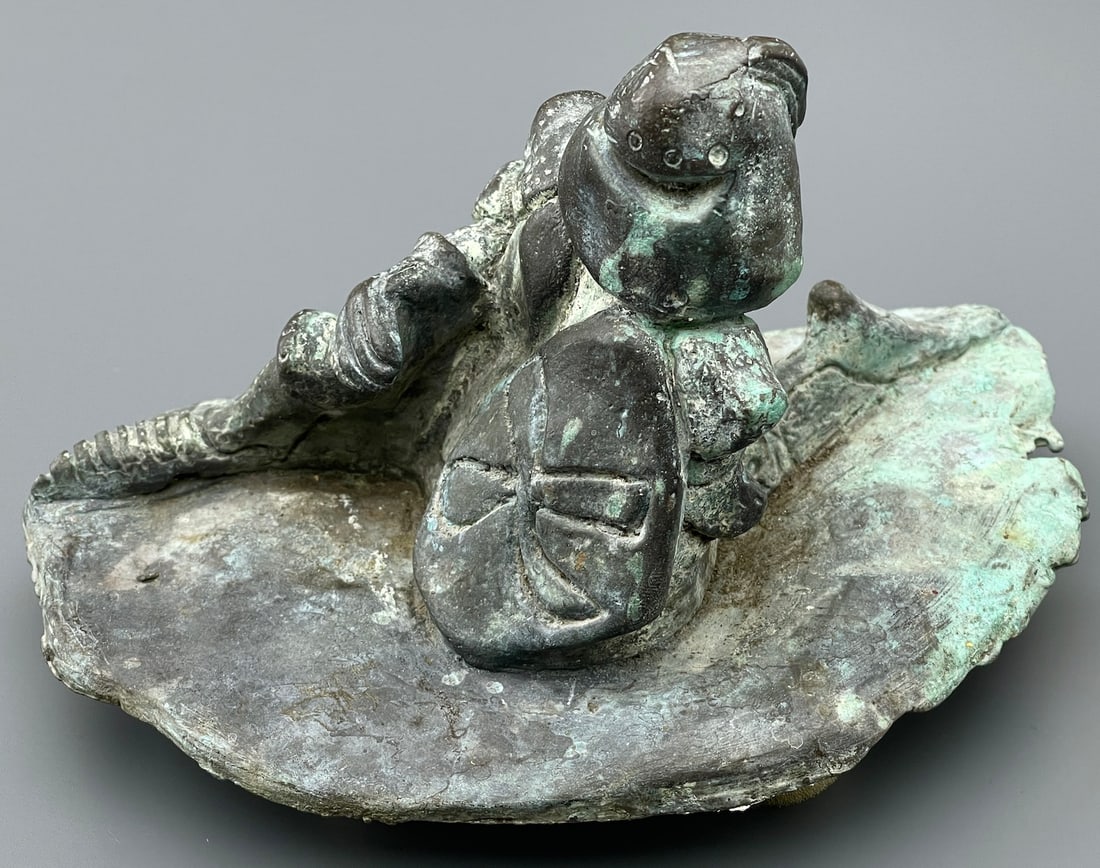 Bronze Knight Crusader Heavy Signed Figurine Verde Green Weathered Patina (1 of 5)