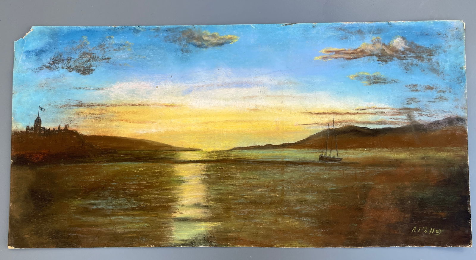 Antique California Bay View Before Golden Gate Bridge Signed Painting (1 of 5)