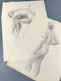 Vintage Nude Study Pencil on Paper Drawing Lot of 2 Unframed Sketches of a Young Woman