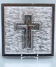 Abstract Cross Crucifix In Manner of Salvador Dali Modernist Brutalist Religious Wall Plaque