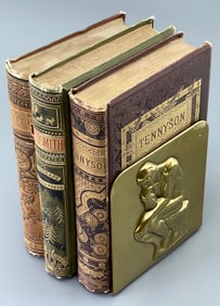 Thinker Vintage Embossed Brass Bookend Vintage Pair Lot of 2 Bookends