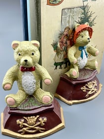 Cast Iron Figural Bookends Teddy Bear Polychrome Painted Child Book Holder Sold as a Pair