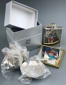 Chrome Polar Bear Holding Tray Spirit Flask Plaque lot of 3 Some What Modern Used Items as pictured