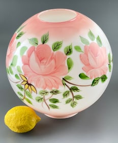 Kerosene Lamp Shade Glass Globe Hand Painted Flowers