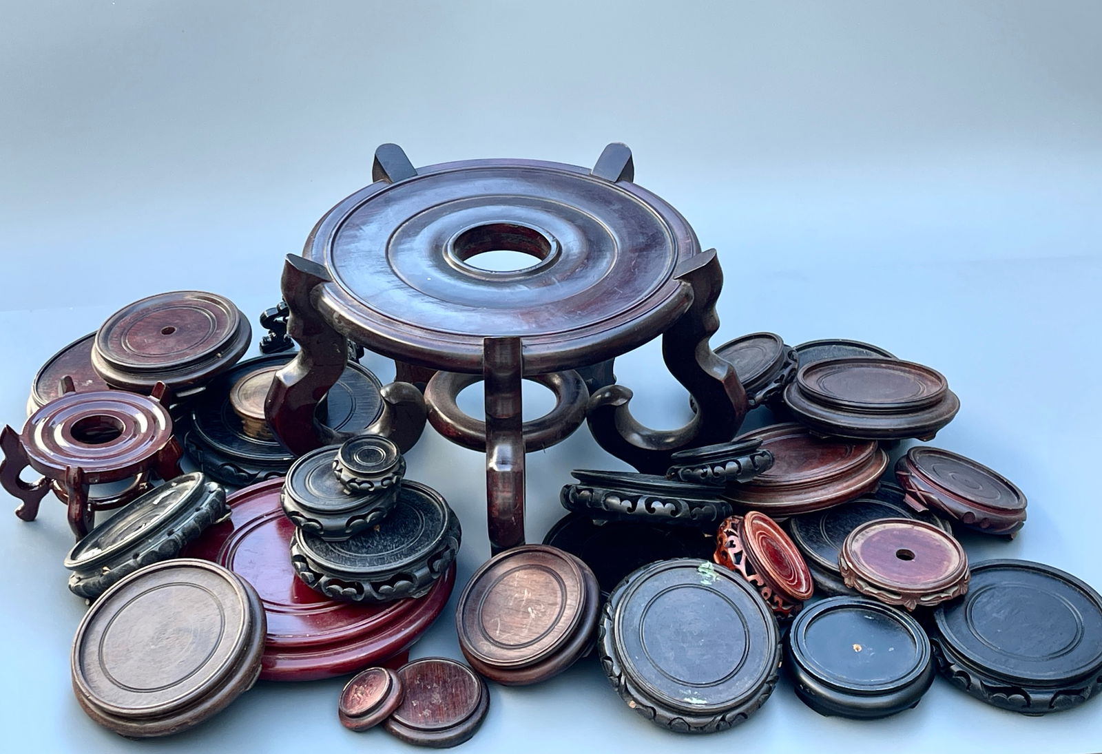 Lot of Wooden Chinese Vase Stands 3 with losses as pictured (1 of 10)