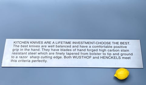 Wusthof & Henckels Knife Stainless Steel Store Advertising Plaque with Engraved Font