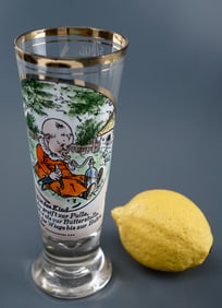 Antique German Enamel Painted Humorous Drinken Baby Tall Glass