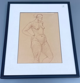 Vintage Nude Sanguine Sketch on Paper Artist Signed Dated 56 Framed