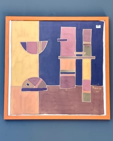 Abstract Art Deco Style Geometrical Original Painting by Sara Lee Signed and Dated 2009