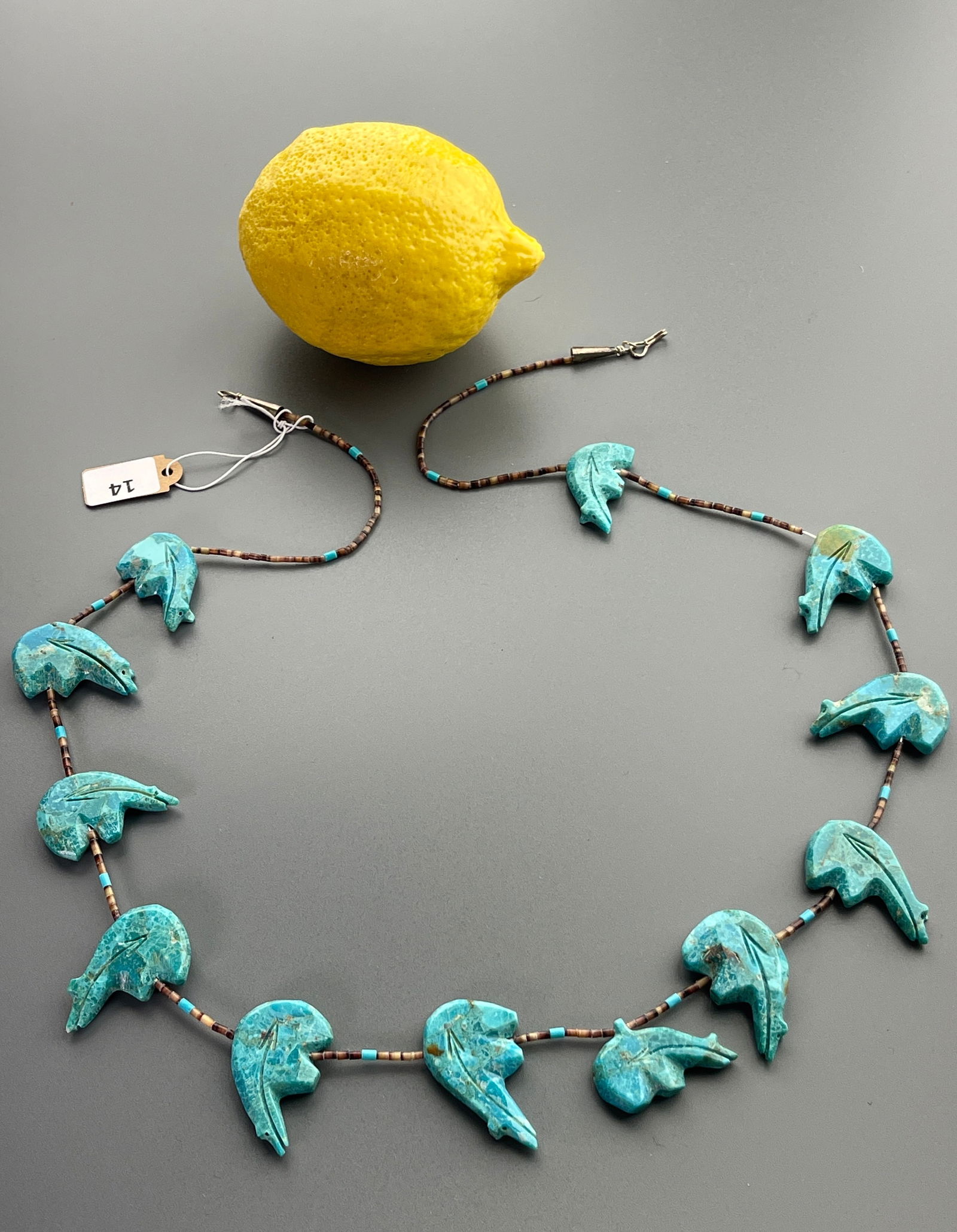 Zuni Carved Turquoise Gemstone Bear Fetish Necklace (1 of 4)
