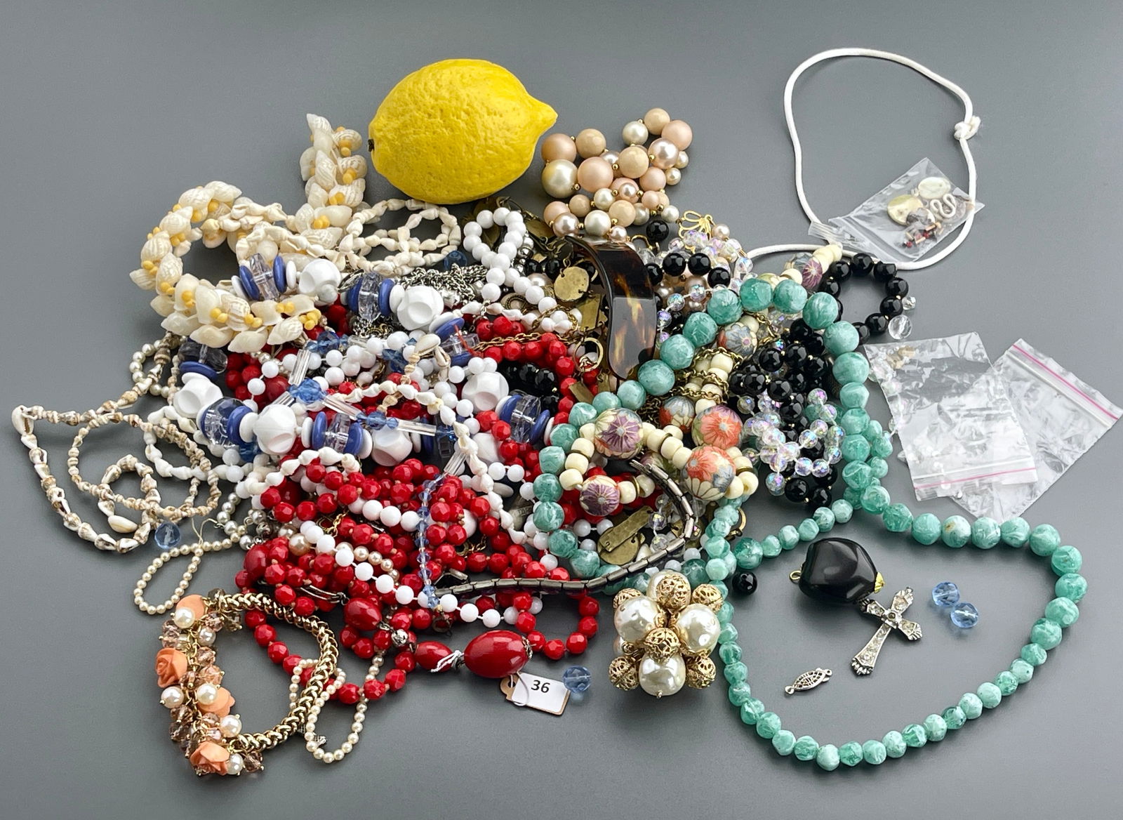 Vintage Costume Jewelry Parts Collection of Bead Necklaces, Shells etc, some may be damaged, sold as: Vintage Costume Jewelry Parts Collection of Bead Necklaces, Shells etc, some may be damaged, sold as one lot for craft projects, jewelry making etc.
