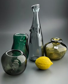Mid Century Modern Art Glass Signed Hippie Glassblower Boyce Lundstrom Lot of 4