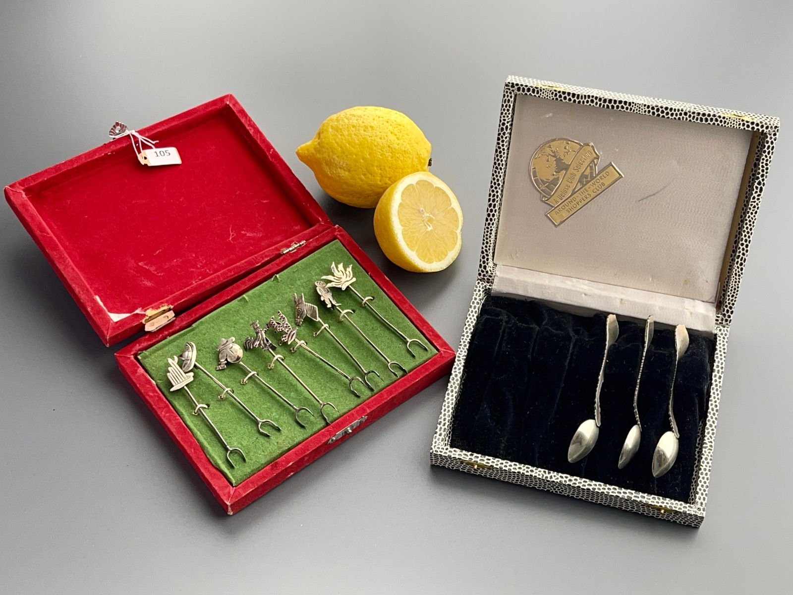 Vintage Mexican Sterling Silver Figural Cocktail Forks together with Incomplete Set of Spoons (1 of 5)