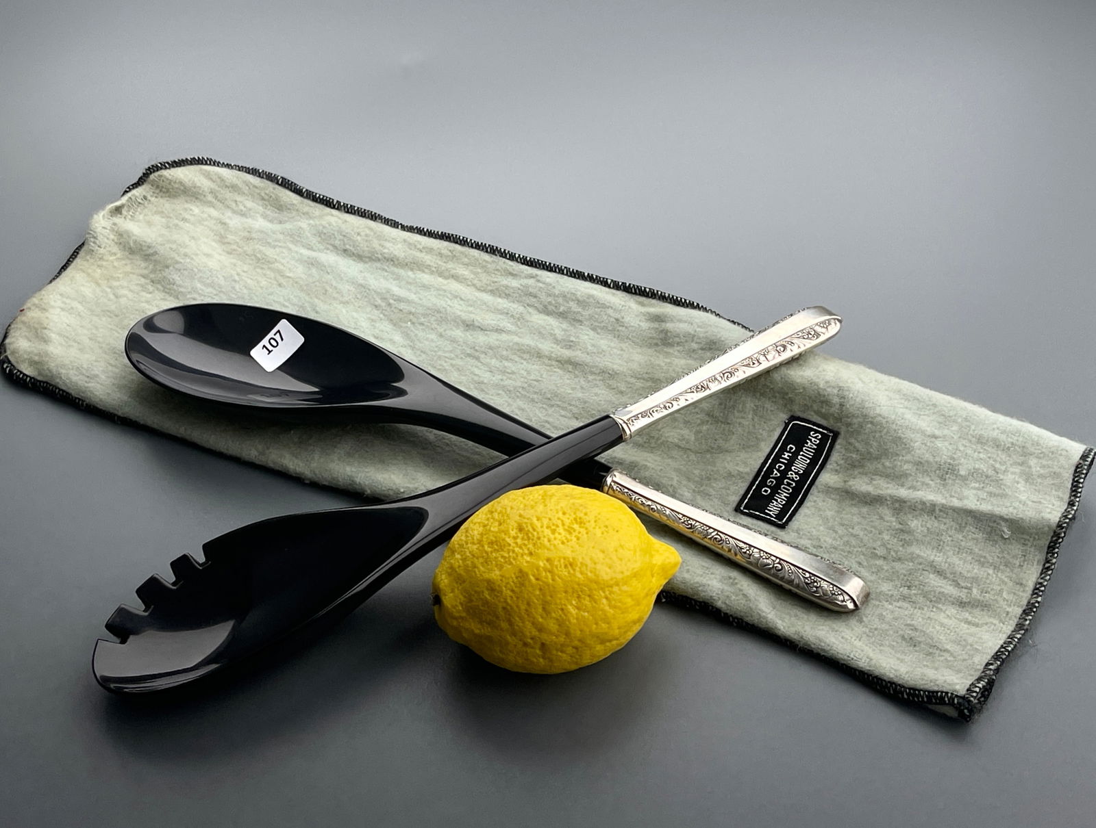 Vintage Sterling Handle Salad Serving Set in Spaulding & Co Chicago Pouch (1 of 4)