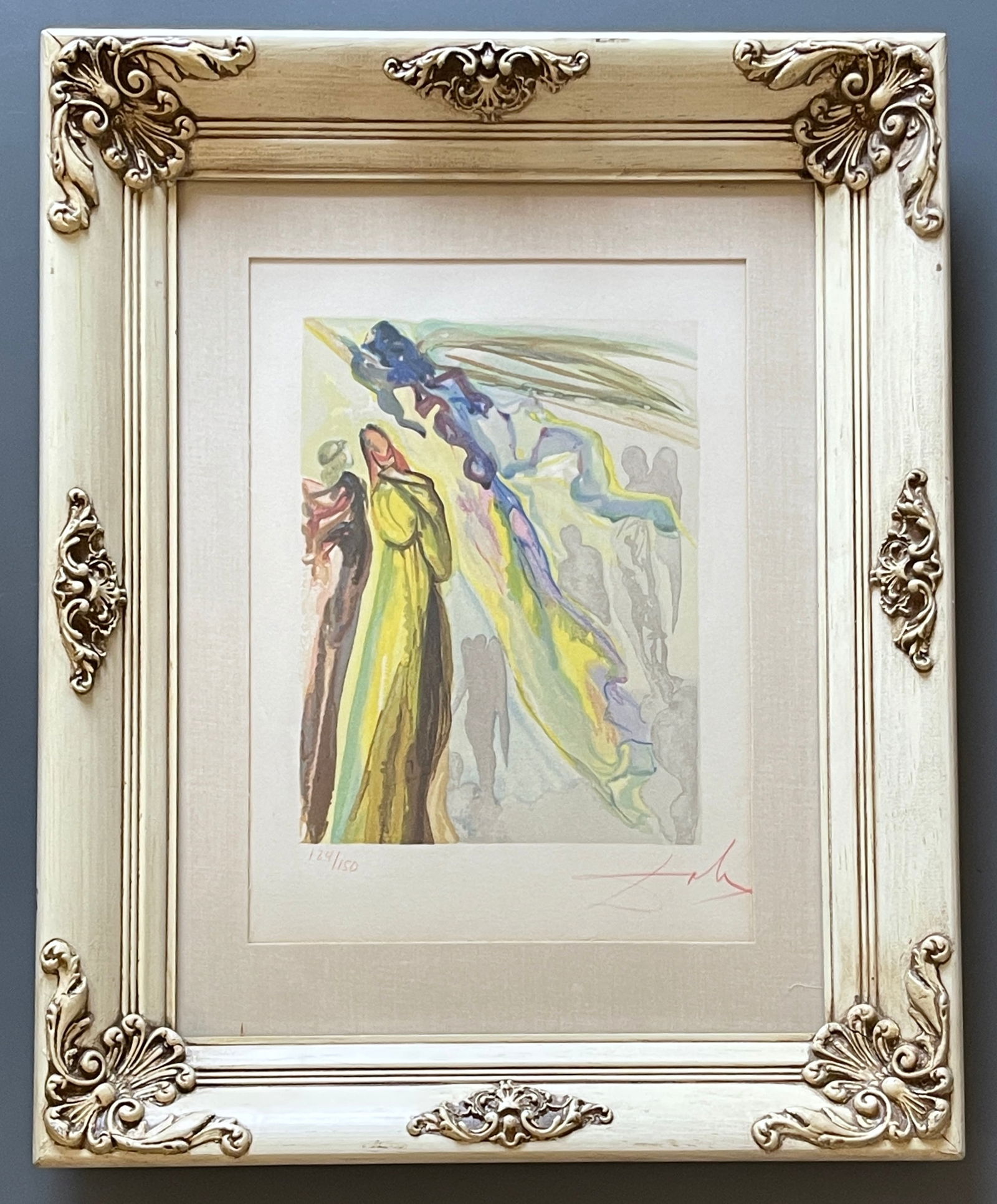 Salvador Dali Signed Vintage Framed 1963 Surrealist Woodcut Print Two Circles of Spirits 124/150 (1 of 5)