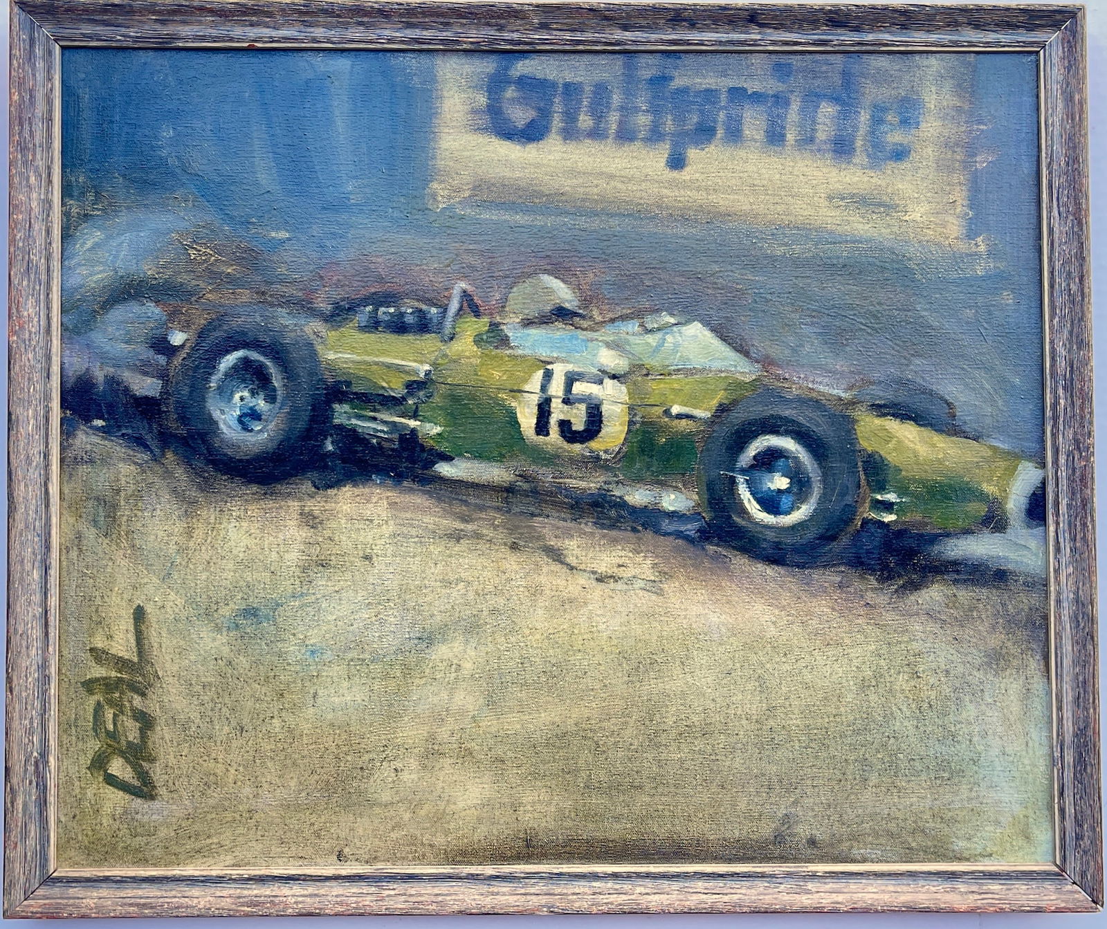 Brabham BT15 Formula 3 1966 Racing Car Vintage Oil on Canvas Painting Signed Deal (1 of 4)
