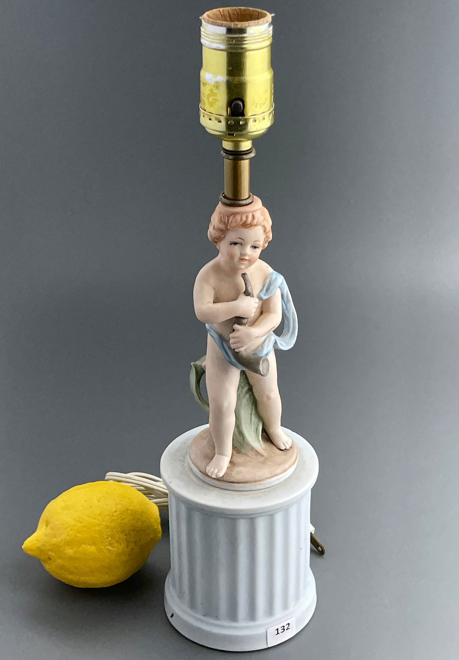 Bisque Porcelain Putto Boudoir Light Nightstand Lamp no Shade: Bisque Porcelain Putto Boudoir Light Nightstand Lamp no Shade Approximately 13 1/2 inches tall overall on a 3 1/2 inches in diameter base.