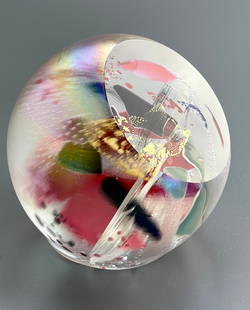 Fantastic Jumbo Abstract Iridescent Art Glass Paperweight Very Fine Modern Studio Unique All in One: Fantastic Jumbo Abstract Iridescent Art Glass Paperweight Very Fine Modern Studio Unique All in One Whimsical Design Approximately 4 1/4 inches tall.