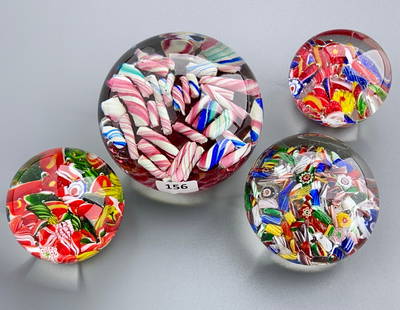 Scrambled Canes Vintage Glass Paperweights Lot of 4: Scrambled Canes Vintage Glass Paperweights Lot of 4 Approximately from 1 3/4 to 2 1/4 inches tall.
