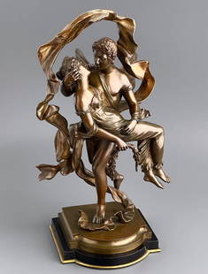 Antique 19th Century Bronze Eros Sculpture Fine Allegorical Group God of Love Cupid & Psyche: Antique 19th Century Bronze Eros Sculpture Fine Allegorical Group God of Love Cupid & Psyche Elaborate Cast Statue on Black Slate Base Approximately 6 x 4 3/8 x 11 1/4 inches tall overall.