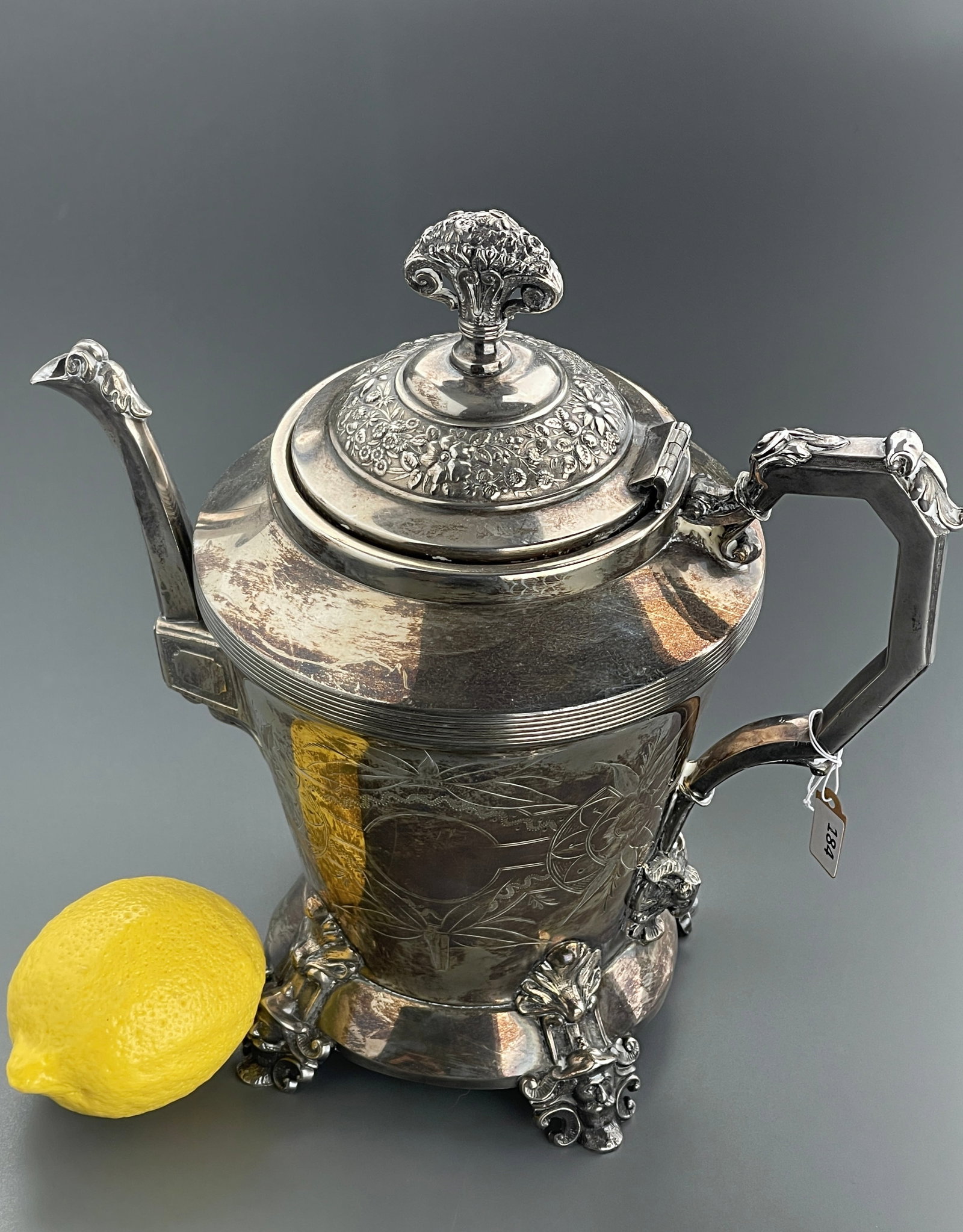 American Aesthetic Quadruple Plated Silver Pot Engraved September 19th 1883: American Aesthetic Quadruple Plated Silver Pot Engraved September 19th 1883 Approximately 9 1/2 x inches tall.
