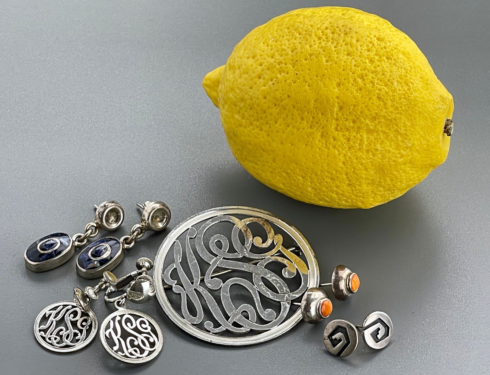 Sterling Silver Semi Precious Stone Jewelry Earrings Including Hopi Mexican Taxco Art Deco Initials (1 of 8)