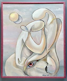 Modern Art Surrealist Abstract Oil on Canvas Painting Dated 2000 Illegibly Signed Framed: Modern Art Surrealist Abstract Oil on Canvas Painting Dated 2000 Illegibly Signed Framed Approximately 24 3/8 x 20 3/8 inches framed.