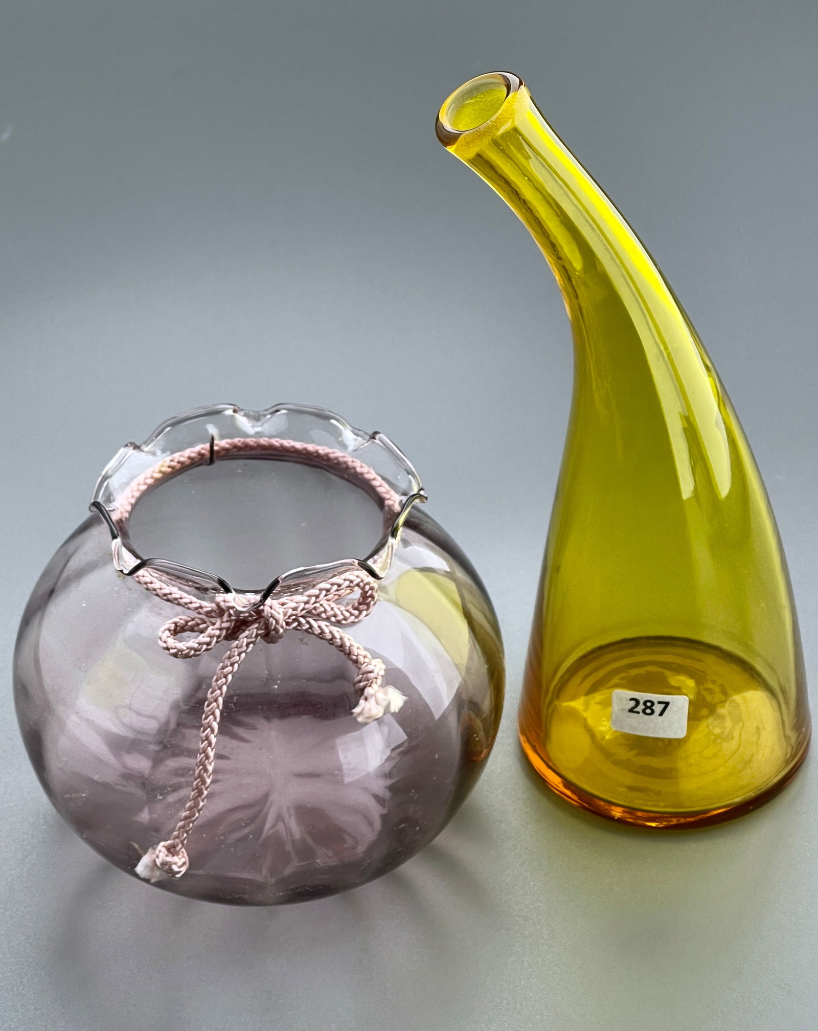 Mid Century Blown Colored Glass Bottle Decanter & Bowl Lot of 2 (1 of 4)