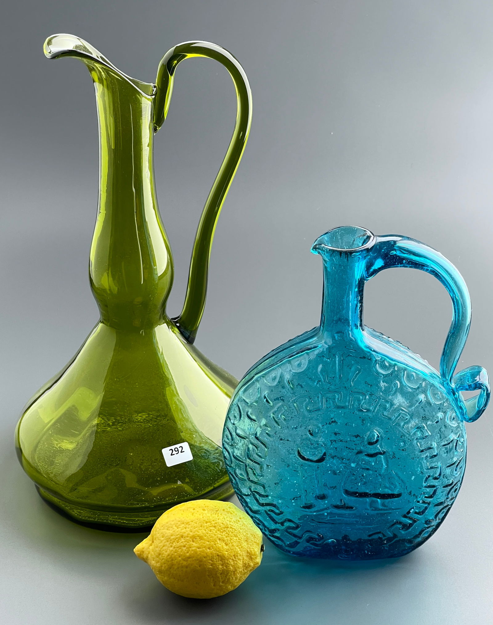 Vintage Pontil Blown Color Glass Empoli Pitcher Spouted Decanter Mid Century Modern Mold Blown Blue (1 of 7)