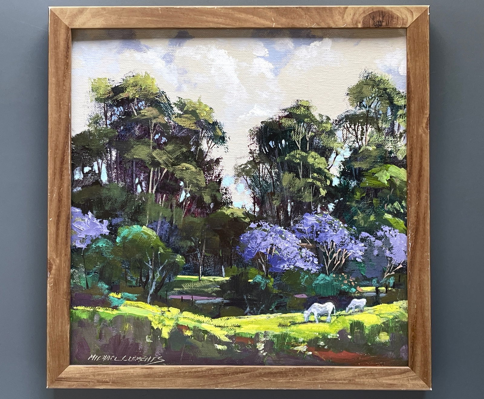 Grazing White Horses Sunny Meadow Blooming Trees Hawaiian Landscape by Michael Clements Original (1 of 4)