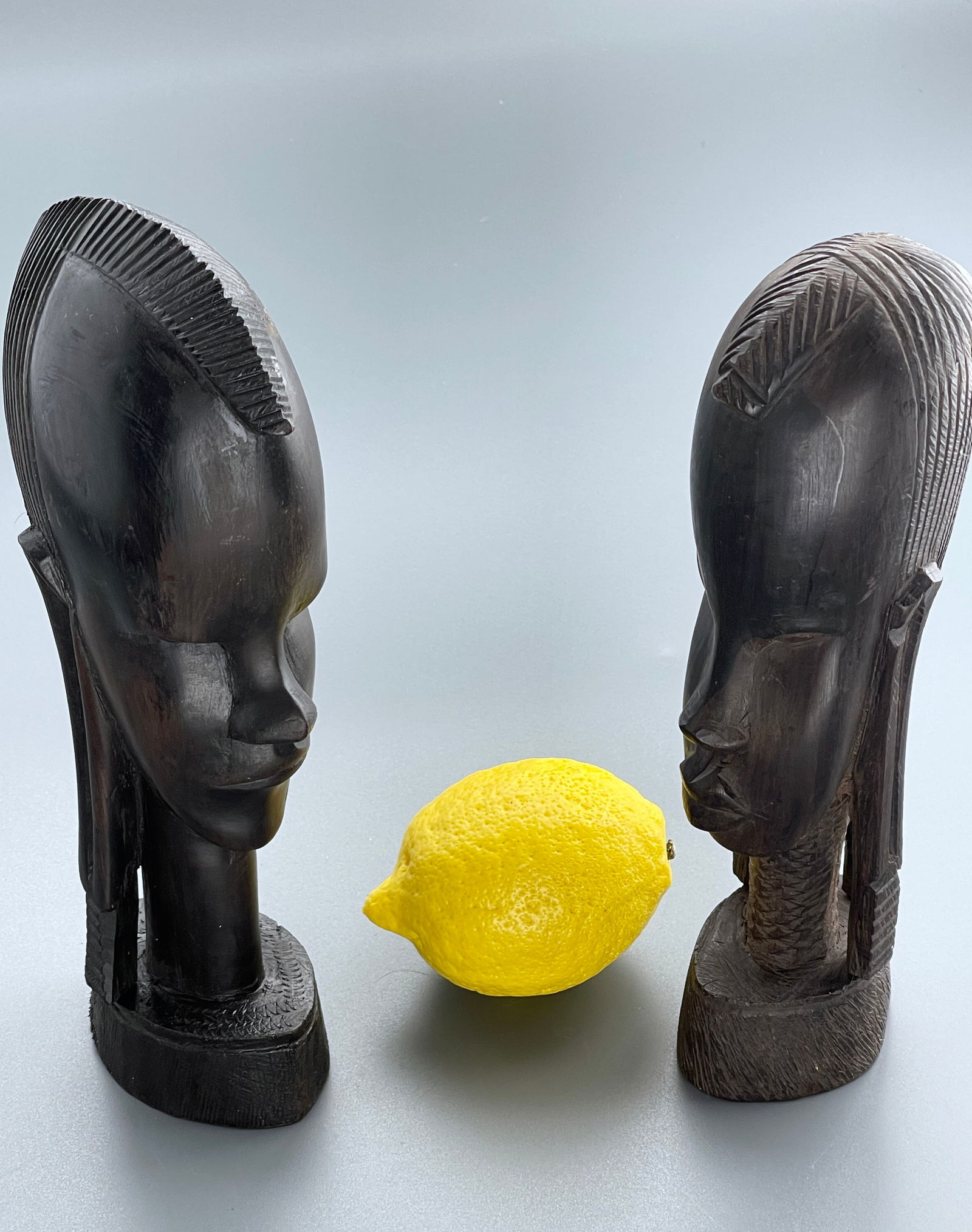 Ebony Wood African Carved Busts Pair Wood Carvings Vintage Mid Century Modern Decor (1 of 4)