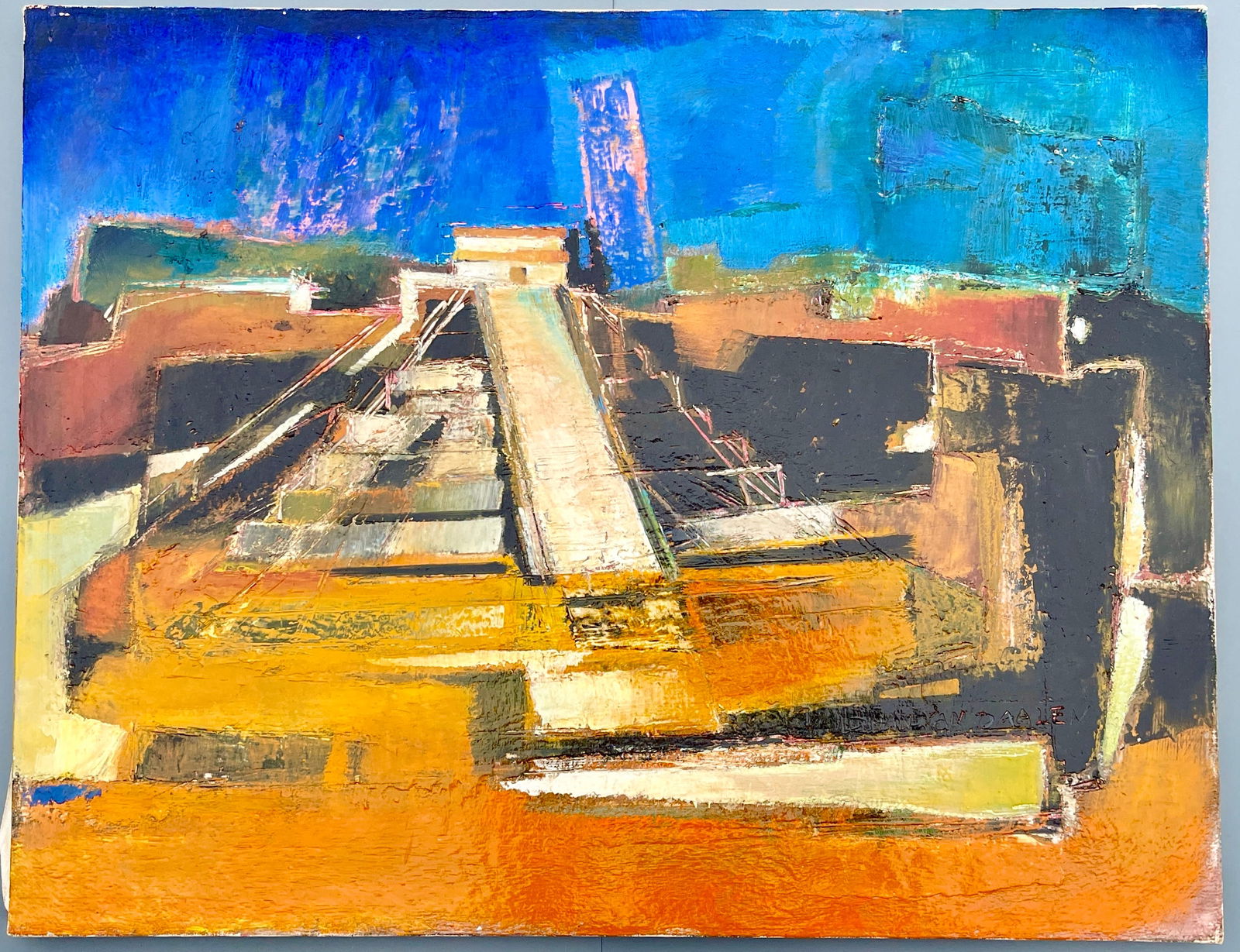 Chichen Itza Pyramid Modern Mid Century Art Abstract Mixed Media Collage Colorful Dramatic Painting (1 of 7)
