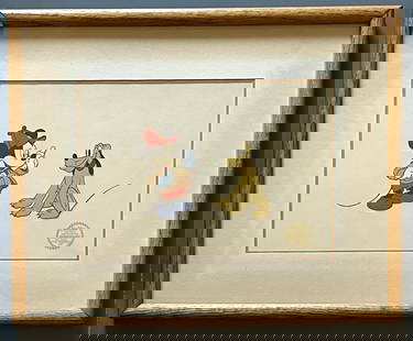 Walt Disney Art Production Limited Serigraph The Pointer Mickey Pluto 1939 Cartoon Mickey New Look: Walt Disney Art Production Limited Serigraph The Pointer Mickey Pluto 1939 Cartoon Mickey New Look Framed Disney Authenticity Seal Approximately 9 1/2 x 13 5/8 inches inside the matting, approximately