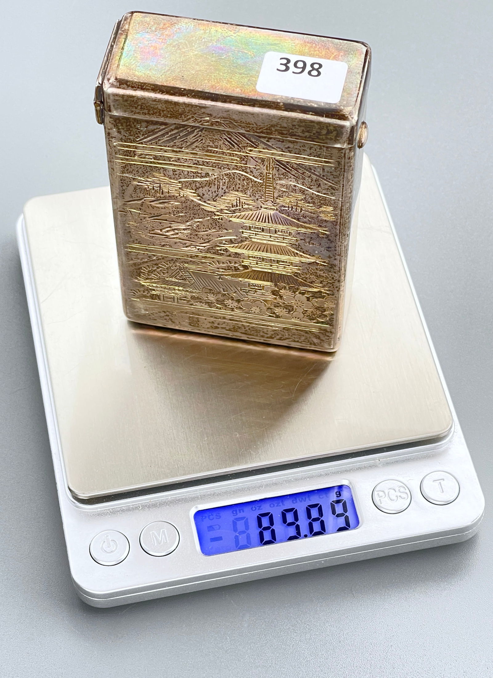 Vintage Japanese Sterling Silver Vesta Cigarette Case Artist Signed Mount Fuji Engraved Box Spring (1 of 10)